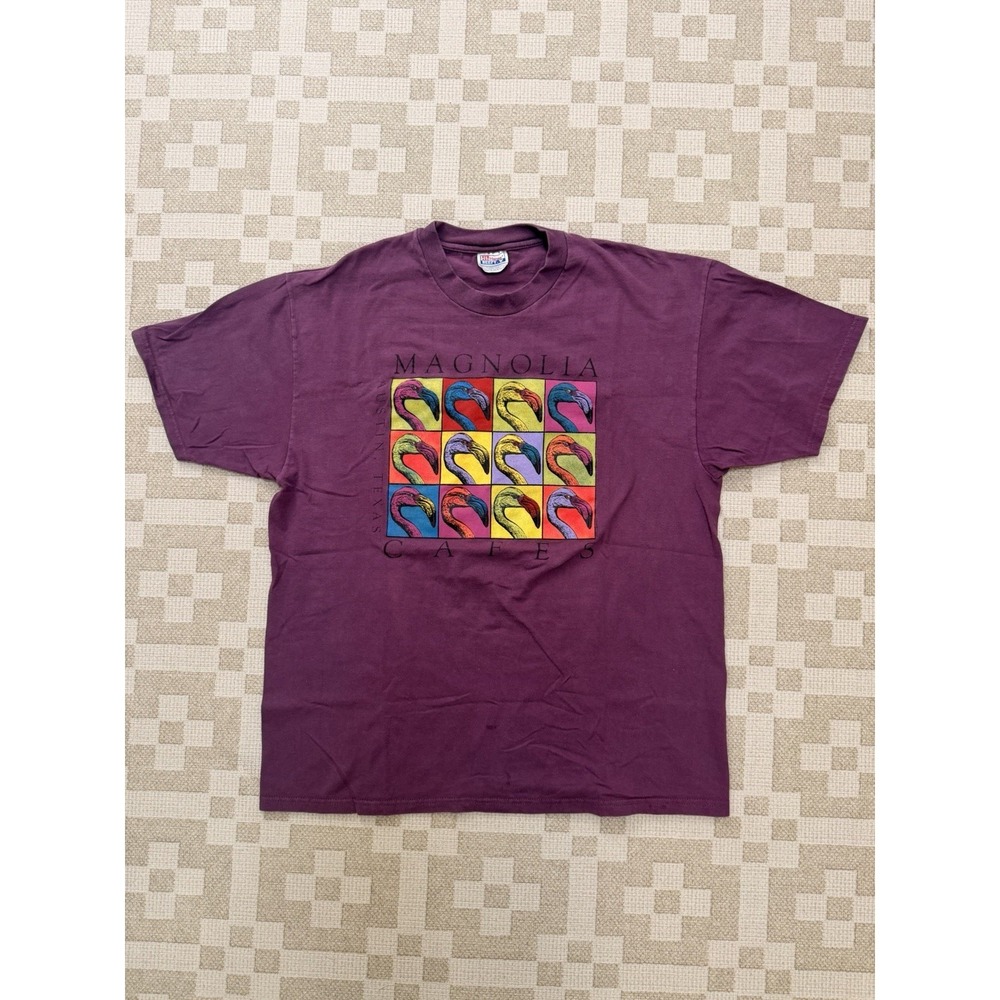 Vintage Andy Warhol Flamingo Shirt Size XL Purple Pop Art 90s